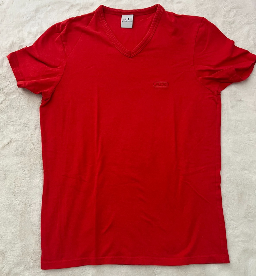A|X Armani Exchange Red V Neck Short Sleeve Logo T Shirt Mens Size XS